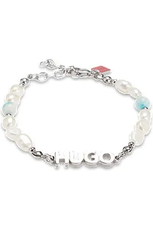HUGO BOSS Logo-Armband mit Perlen und farbigen Steinen