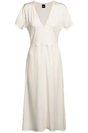 HUGO BOSS Kleid aus Stretch-Gewebe mit V-Ausschnitt