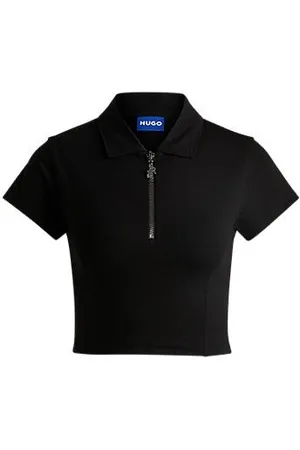 HUGO BOSS Poloshirt in Cropped-Länge aus Stretch-Baumwolle mit Reißverschlussleiste