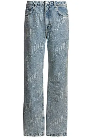 HUGO BOSS Straight-Fit Jeans aus blauem Denim mit Logo-Prints
