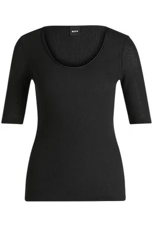 HUGO BOSS T-Shirt aus geripptem Stretch-Gewebe mit U-Ausschnitt