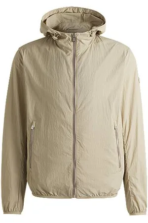 HUGO BOSS Jacke aus Gewebe in Knitter-Optik mit wasserabweisendem Finish und verstellbarer Kapuze
