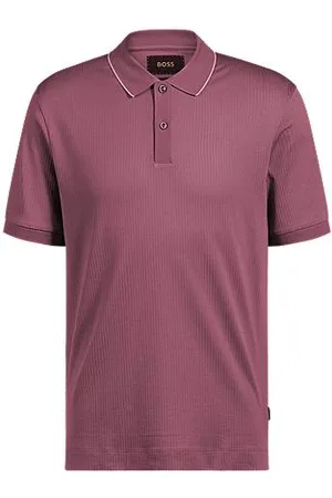 HUGO BOSS Poloshirt aus Baumwoll-Mix mit Seiden-Anteil und Streifen-Struktur