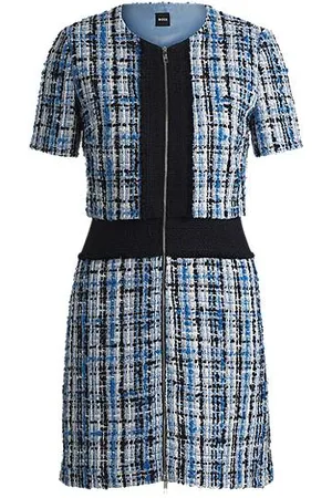 HUGO BOSS Mehrfarbiges Tweed-Kleid mit kontrastfarbenen Details