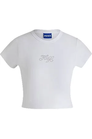 HUGO BOSS T-Shirt aus Stretch-Baumwolle mit kristallbesetztem Logo