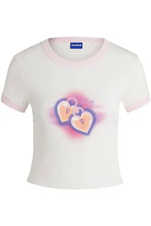 HUGO BOSS Cropped-T-Shirt aus Baumwolle mit Grafik-Print