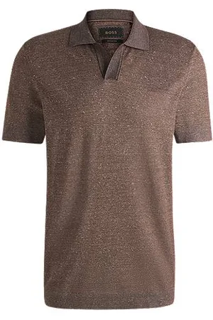 HUGO BOSS Poloshirt mit Johnny-Kragen aus Baumwoll-Mix mit Leinen und Seide