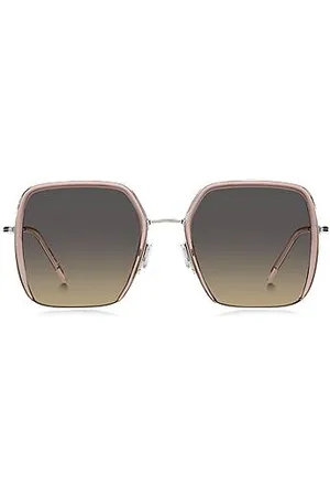 HUGO BOSS Sonnenbrille aus rosafarbenem Acetat mit silberfarbenem Edelstahl