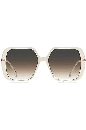 HUGO BOSS Sonnenbrille aus mehrlagigem cremefarbenem Acetat mit roségoldfarbenen Bügeln