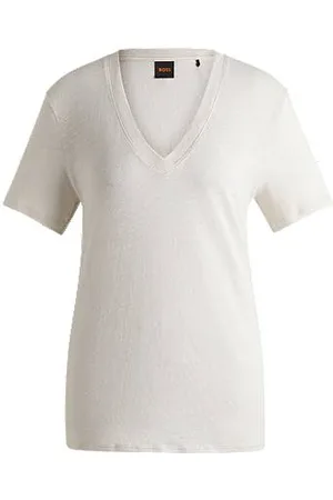 HUGO BOSS T-Shirt aus leichtem Leinen mit V-Ausschnitt