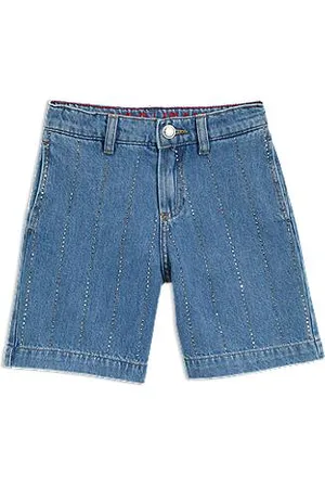 HUGO BOSS Relaxed-Fit Kids-Jeansshorts mit Nieten-Streifen