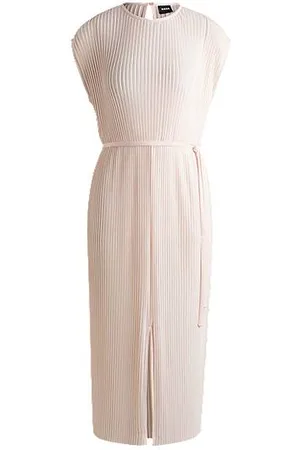HUGO BOSS Ärmelloses Kleid aus schimmerndem Plissee-Gewebe mit Gürtel