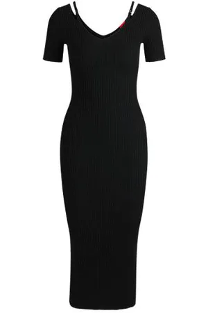 HUGO BOSS Bodycon-Midikleid aus Rippstrick mit Cut-out-Details