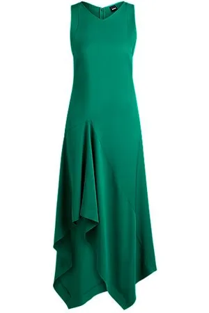 HUGO BOSS Lang geschnittenes Kleid aus softem Twill mit Wasserfall-Front