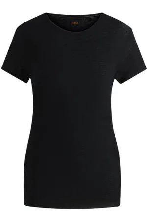 HUGO BOSS T-Shirt aus Leinen mit U-Ausschnitt und Raffung am Rücken