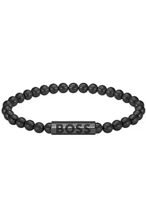 HUGO BOSS Schwarzes Perlenarmband mit Logo-Verschluss