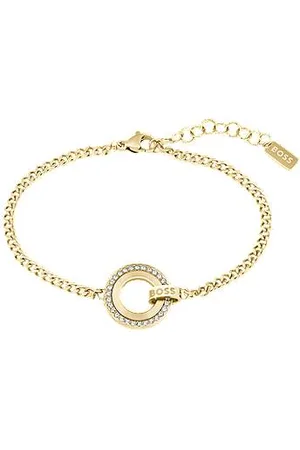 HUGO BOSS Goldfarbenes Kettenarmband mit kristallbesetztem Ring