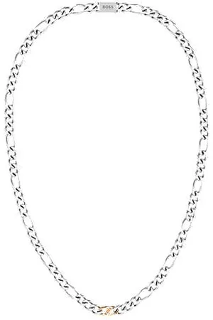 HUGO BOSS Silberfarbene Halskette im Figaro-Stil mit Logo-Glied