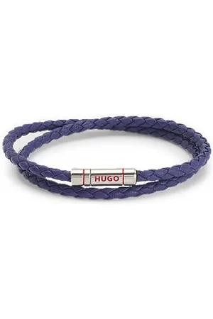 HUGO BOSS Zweireihiges, geflochtenes Armband aus Leder mit Logo-Verschluss