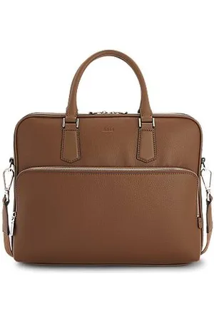 HUGO BOSS Aktentasche aus genarbtem italienischem Leder mit Logo-Prägung