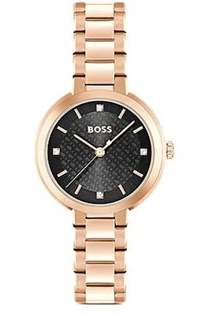 HUGO BOSS Uhr mit Gliederarmband und Monogramm-Zifferblatt mit Kristallen