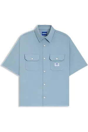 HUGO BOSS Oversized Hemd aus Baumwoll-Twill mit Logo-Aufnäher