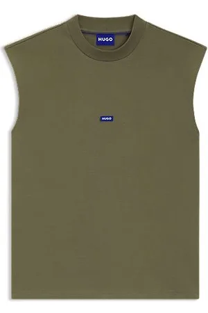 HUGO BOSS Ärmelloses T-Shirt aus Baumwoll-Jersey mit blauem Logo-Label