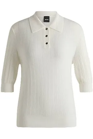 HUGO BOSS Reitsport-Poloshirt aus Rippstrick mit Oversized Kragen