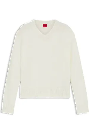 HUGO BOSS Pullover aus Woll-Mix mit V-Ausschnitt und Logo-Detail