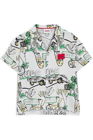 HUGO BOSS Kids-Hemd mit durchgehendem Print und Logo-Aufnäher