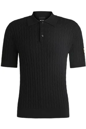HUGO BOSS Gestricktes Reitsport-Poloshirt mit Zopfmuster