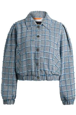 HUGO BOSS Tweed-Jacke aus Baumwoll-Mix mit Denim-Karo