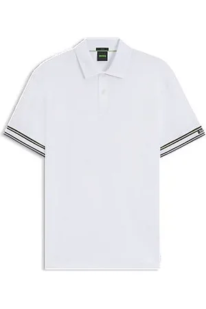 HUGO BOSS Slim-Fit Poloshirt aus Baumwolle mit gestreiften Ärmelbündchen