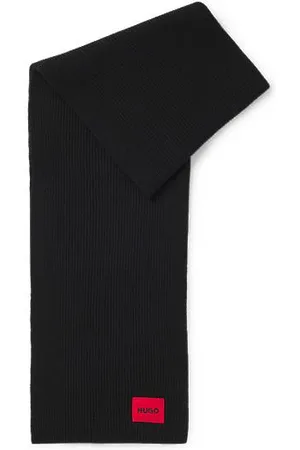 HUGO BOSS Schal aus Woll-Mix mit Ripp-Struktur und rotem Logo-Label