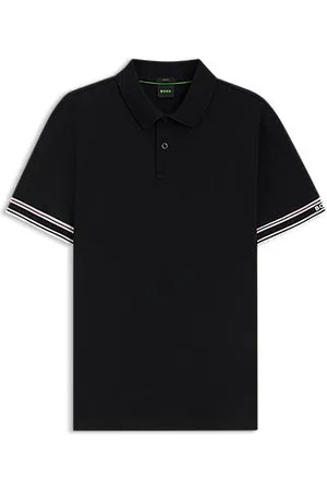 HUGO BOSS Slim-Fit Poloshirt aus Baumwolle mit gestreiften Ärmelbündchen