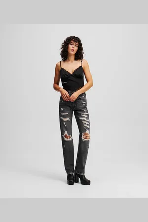 Karl Lagerfeld Gerade Geschnittene Distressed-jeans Mit Hohem Bund, Frau, , Größe: L2530