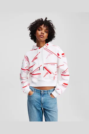 Karl Lagerfeld Relaxed Cropped Hoodie Mit Vollflächigem Motiv, Frau, , Größe: XXS