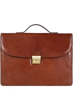Chiarugi 1 Compart Flat Handle Briefcase Marrone