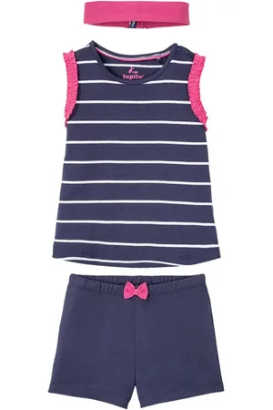 LUPILU ® Kleinkinder Set, 3-teilig (86/92, Streifen/navy/pink)