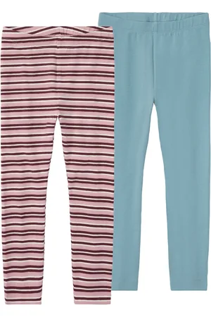 LUPILU ® Kleinkinder Mädchen Leggings, 2 Stück (Streifen/türkis, 98/104)