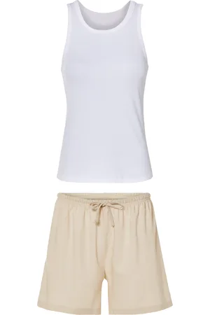 Esmara ® Damen Shorty Pyjama (XS (32/34), weiß/beige)
