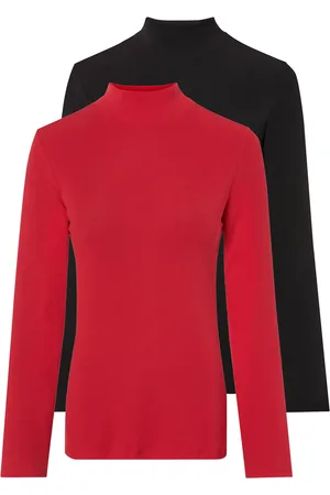 Esmara ® Damen Langarmshirt Rollkragen ( /Rot, S(36/38))