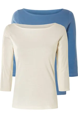 Esmara ® D Langarmshirt 3/4 Arm Basic 2er (L(44/46), blau/weiß)