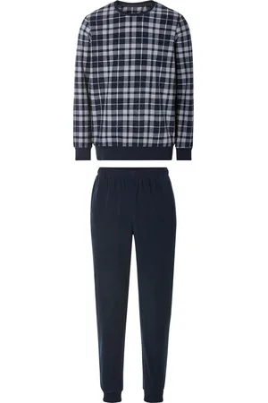 Livergy ® Herrren Pyjama Fleece (S(44/46), dunkelblau/grau/kariert)