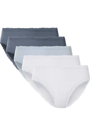 Esmara ® Damen Slip Rippe mit Spitze 5er (blau/weiß, XS(32/34))