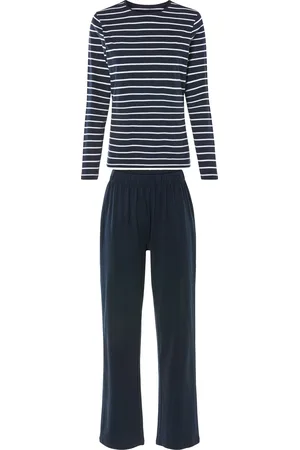 Esmara ® Damen Pyjama lang (navy gestreift, XS(32/34))