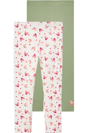 LUPILU ® Baby Kleinkinder Mädchen Leggings, 2 Stück (grün/rose, 86/92)