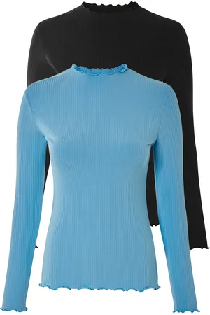 Esmara ® Damen Langarmshirt Rippe 2er ( /blau, S(36/38))