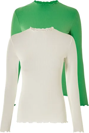 Esmara ® Damen Langarmshirt Rippe 2er (grün/weiß, XS(32/34))
