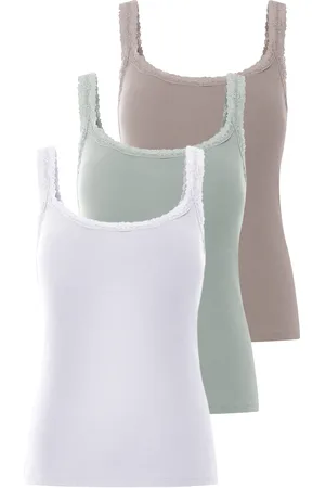 Esmara ® Damen Top Rippe mit Spitze, 3 Stück (grau/mint/weiß, XL(48/50))